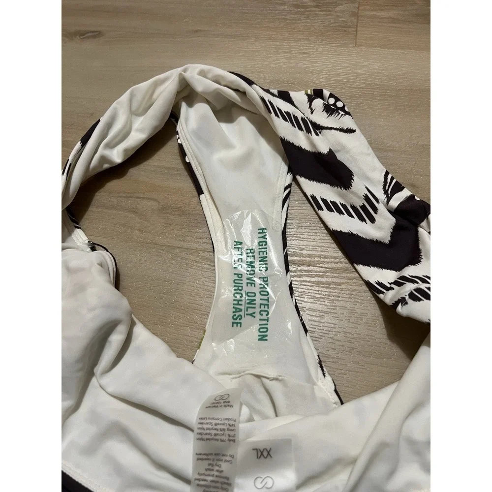 Calia Womens XXL Mid-Rise High Leg Stylish Brown Green‎ & Off White Swim Bottom